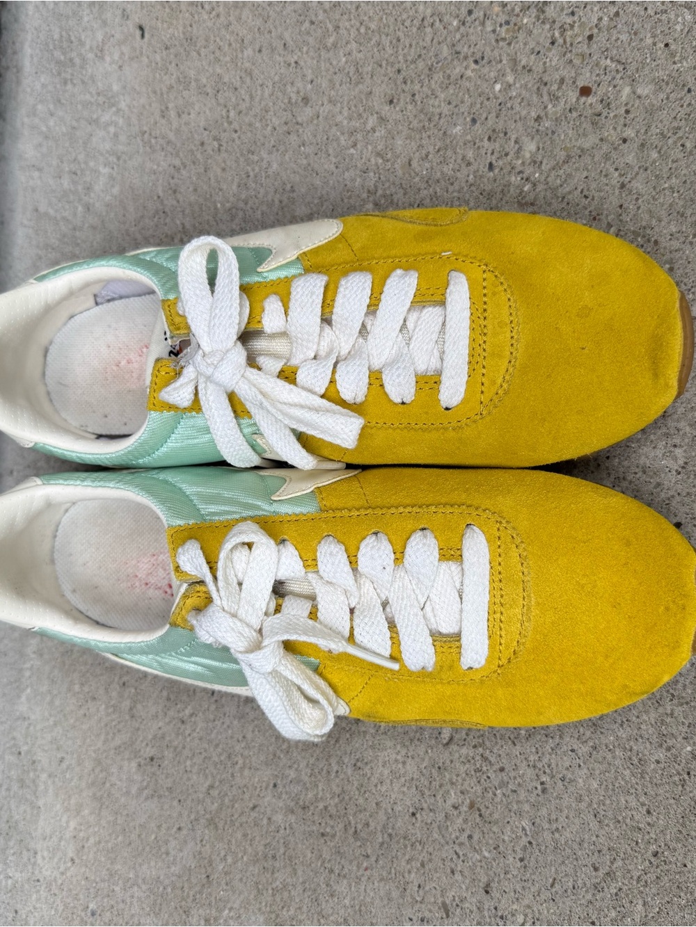 Kids Suede Lace-Up Sneakers in Yellow and Mint